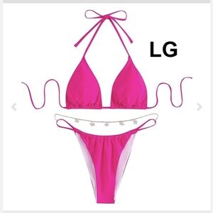 2pc bikini set with butterfly waist chain